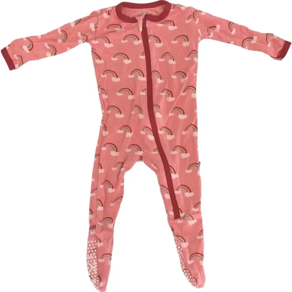 Kickee Pants Rainbow Print Long Sleeve Zip Front One Piece Footie. 3-6 Months.